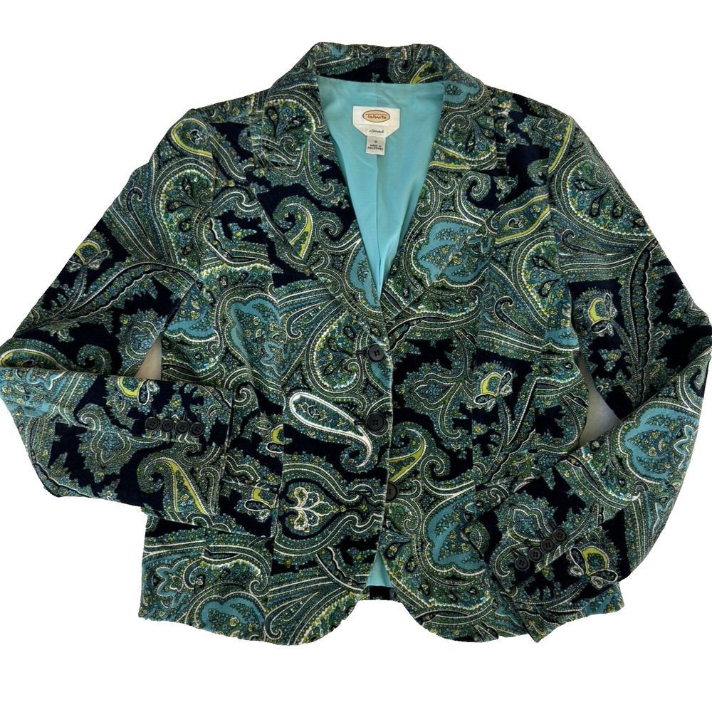 Talbots Blazer Velvet Blue Green Paisley Womens 8 Stretch‎ Professional Career